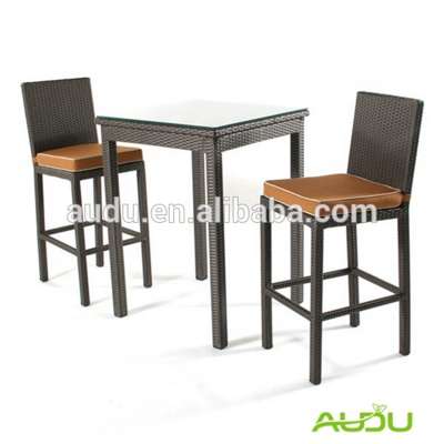 High Back Bar Stool Set Outdoor Rattan Bar Stool Set in Black