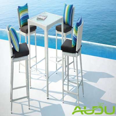 Audu White Rattan Cheap Patio Pool Outdoor Bar Stool Set